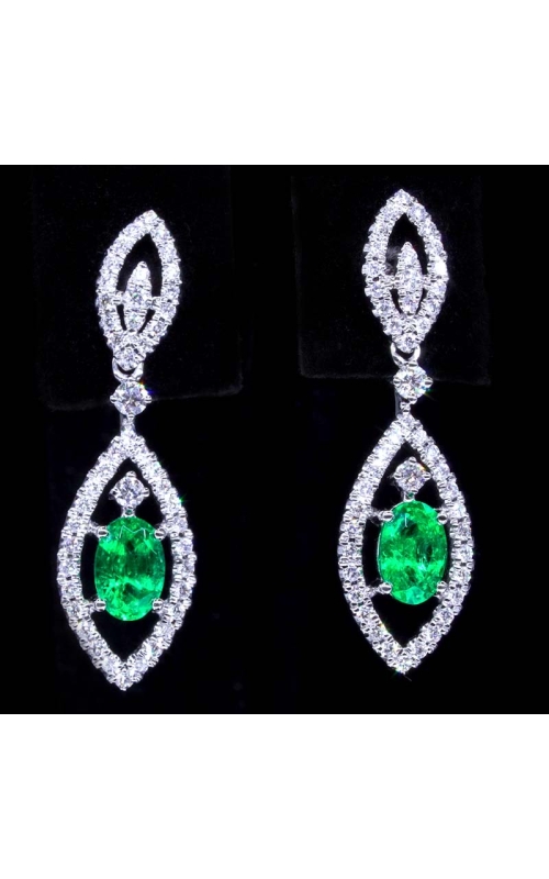 Emerald & Diamond Dangle Earrings in White Gold