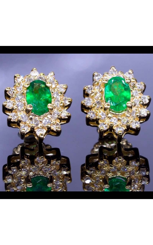 Sunflower Design Emerald & Diamond Earrings