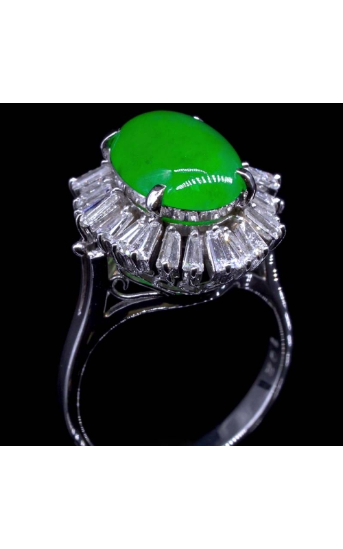 GIA Grade A Jade Ring with Baguette Diamonds in Platinum