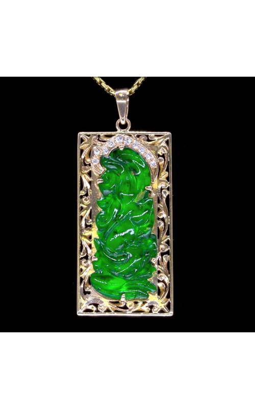 GIA Grade-A Jade Rectangular Pendant in Yellow Gold