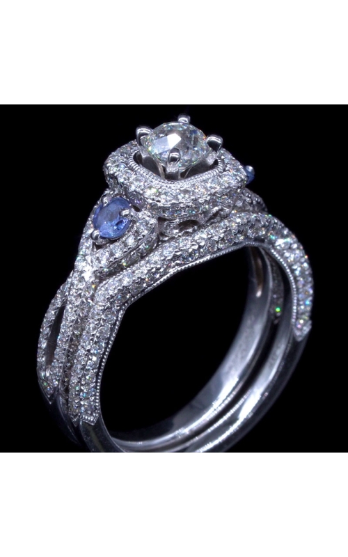 0.52ct GIA Round Diamond with Tanzanite, Ribbon Design, Diamond Ring Set