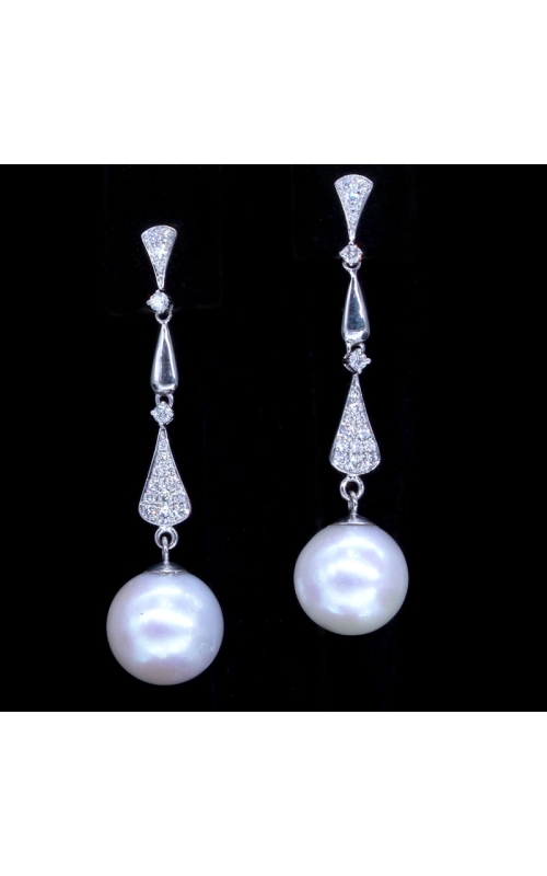 Tear Drop Dangling Pearl, Diamond Earrings