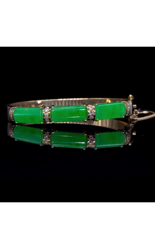 Three Stone Jade Bangle in Yellow Gold