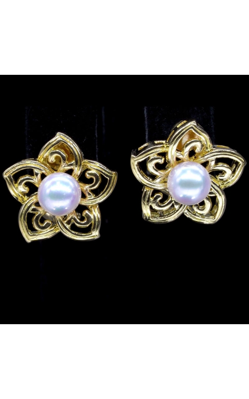 Pearl Flower Earrings in Yellow Gold