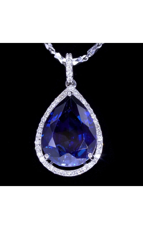 Sapphire Tear Drop Diamond Halo Pendant