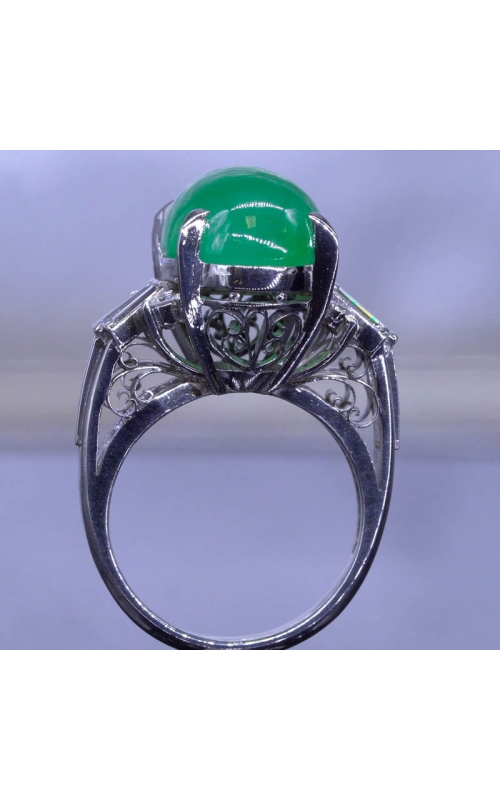 GIA 7ct Jade Cabochon with Baguette Diamond Ring
