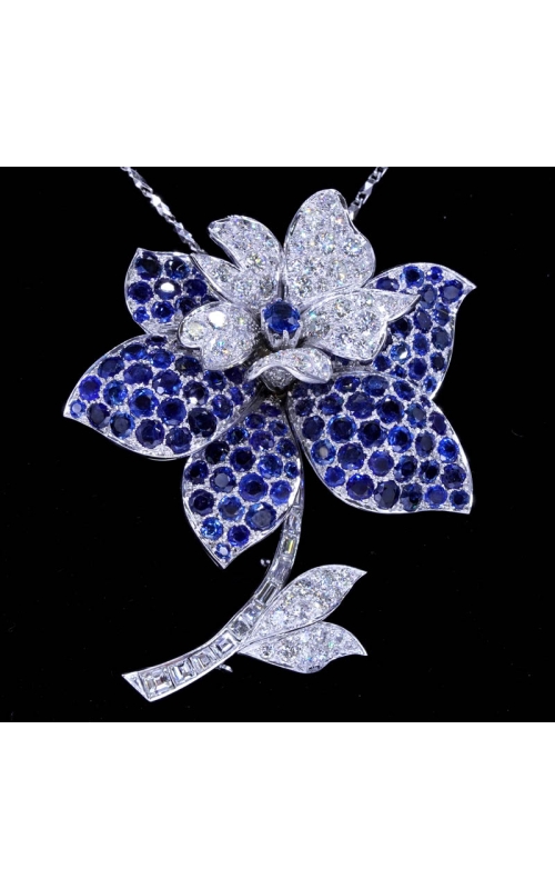 Blue Sapphire Platinum Pendant Flower Design