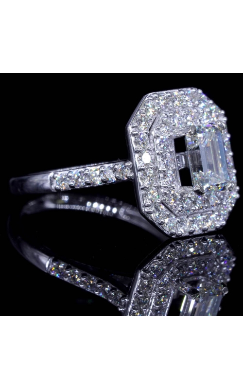 GIA 1ct Emerald Cut Diamond Ring Double Halo