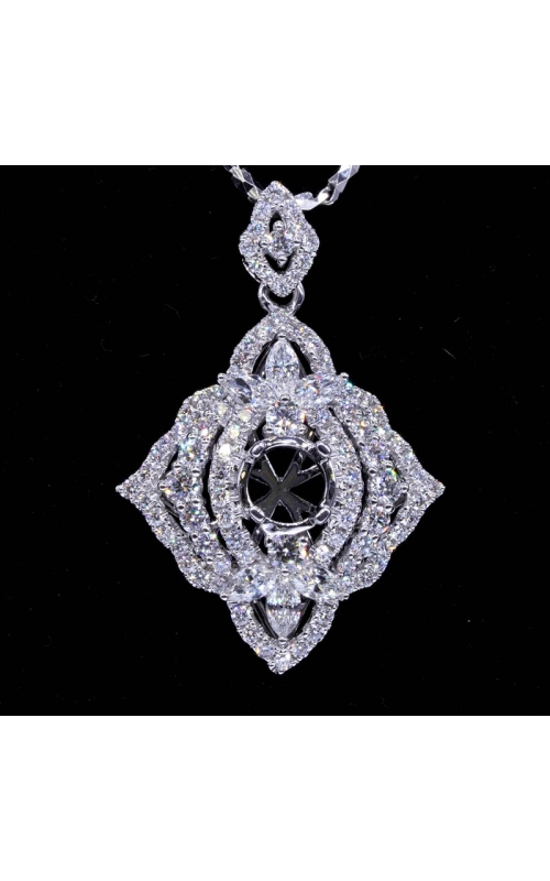 Semi-Mount Three Layer Oval Halo Diamond Pendant (fits 1ct center)