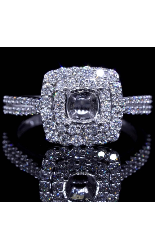 Square Design Semi-Mount Diamond Double Halo Ring (fits 0.6ct center)